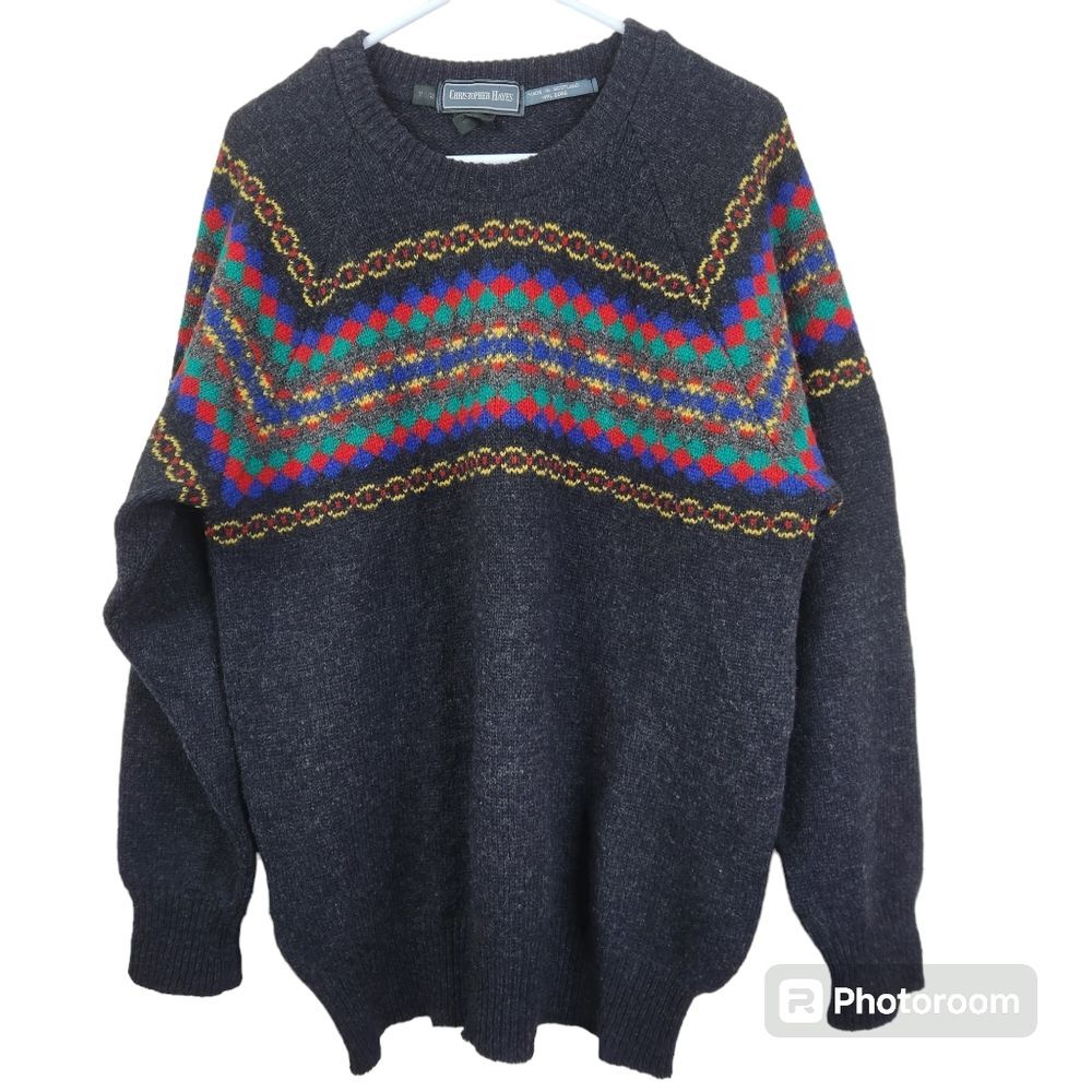 VTG Christopher Hayes Grandpacore Wool Knit Sweater XL Made in Scotland